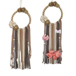 Handmade Hanging Bow Holder Wall Decor Cream Beige Dusty Rose